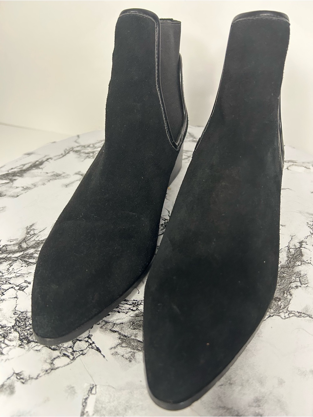 Donald J. Pliner Black Suede Pointed Toe Chelsea Booties